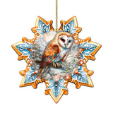 Short-eared Owl Snowflake Wooden Ornaments by G. Debrekht - Nature Wildlife Decor - 8688434