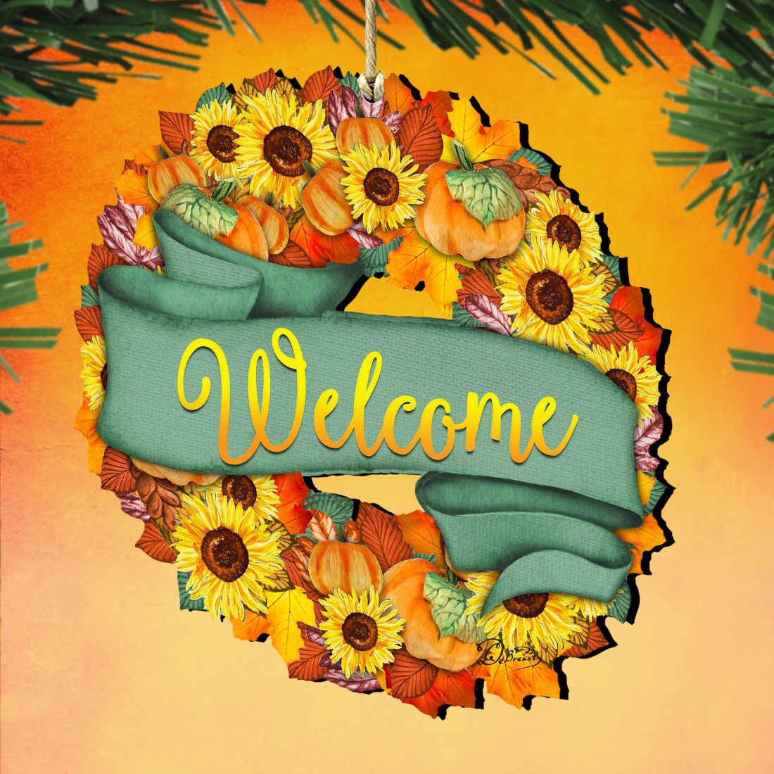 Flower Fall Wreath Wooden Ornaments by G. DeBrekht - Thanksgiving Halloween Decor - 8185305-2