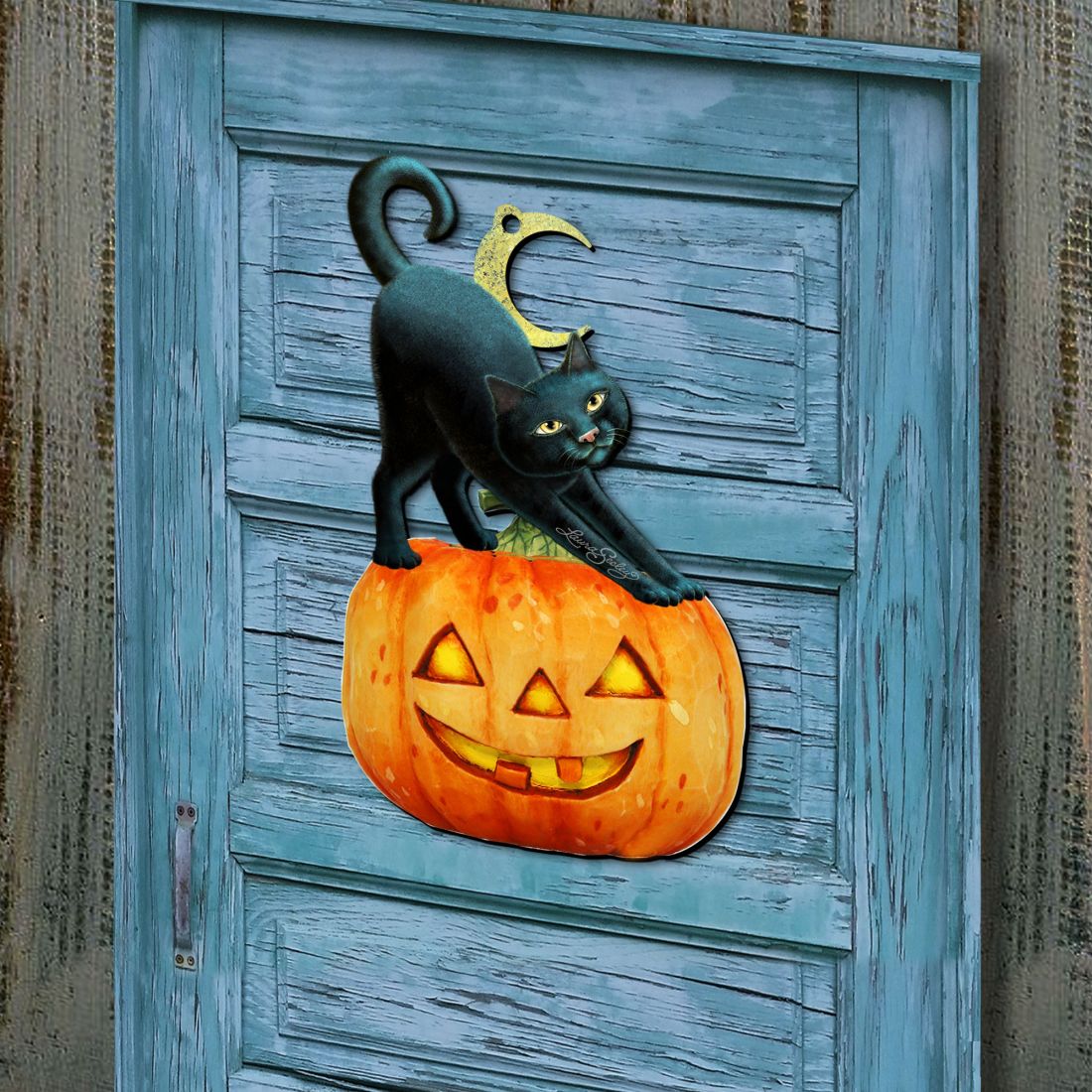 Decoración de Halloween con un gato espeluznante para la puerta, de Laura Seeley - Decoración de Halloween para Acción de Gracias - 8512054-2H
