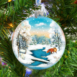 Winter Fox Ball Glass Ornament by G. DeBrekht - Wildlife Holiday Decor - 73415