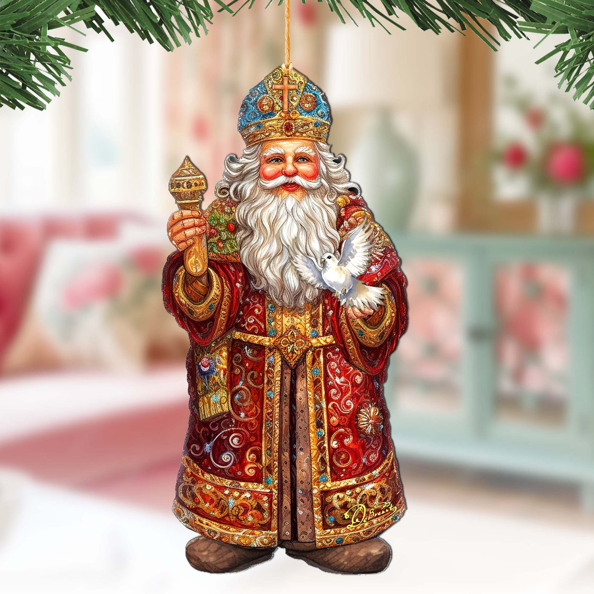 Santa's Dove of Hope Wooden Ornaments by G. Debrekht - Christmas Santa Snowman Decor - 8691416