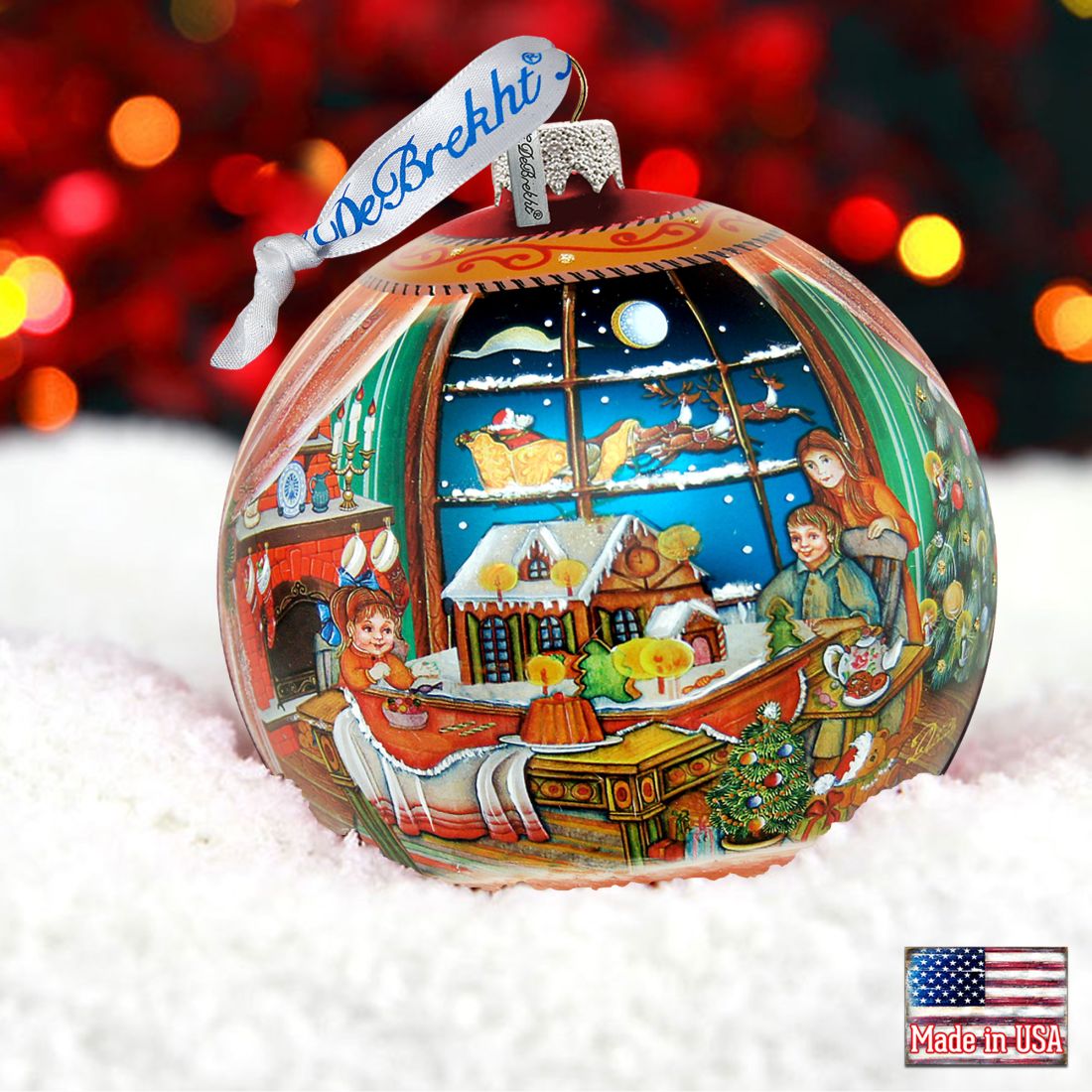 Christmas Arrival Up-Up and Away Glass Ornament Limited Edition by G. DeBrekht - Christmas Santa Snowman Decor - 73857