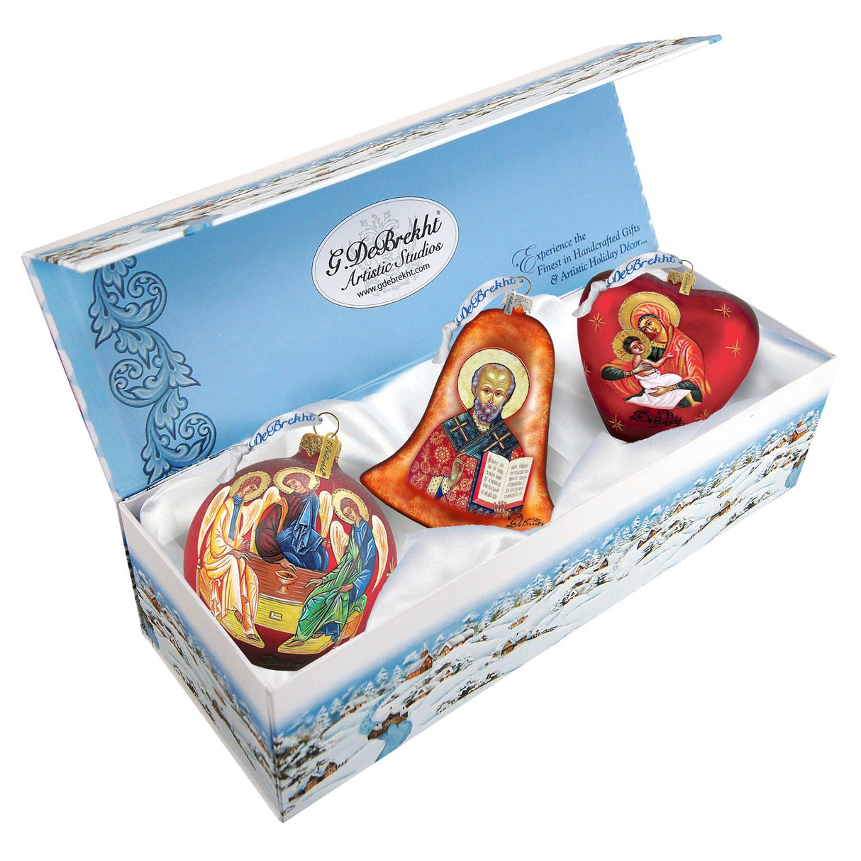 Nativity icon Glass Ornament Set of 3 by G. DeBrekht - Nativity Holiday Decor - 73751-B3