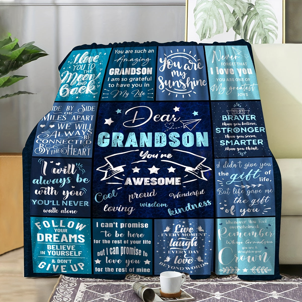 Manta estampada con una carta para mi nieto, estilo contemporáneo, suave y acogedora, ideal para sofá cama de viaje, decoración para oficina y hogar, ideal como regalo de cumpleaños, disponible para todas las estaciones.
