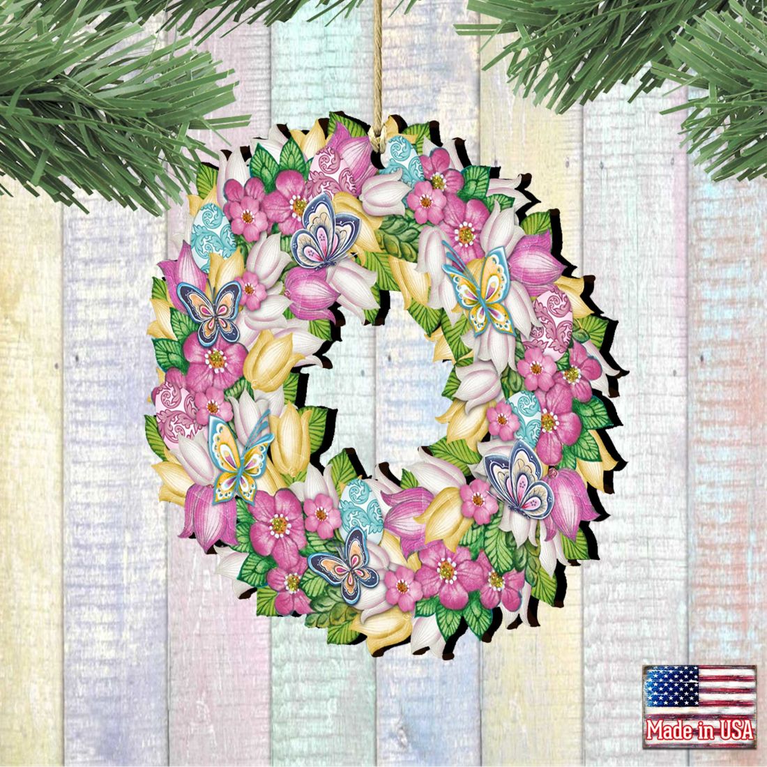 Flowers Spring Wreath Wooden Ornaments by G. DeBrekht - Easter Spring Decor - 8185301