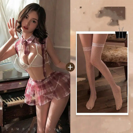 Erotic Lingerie Mesh Jk Uniform Set - Lootquake