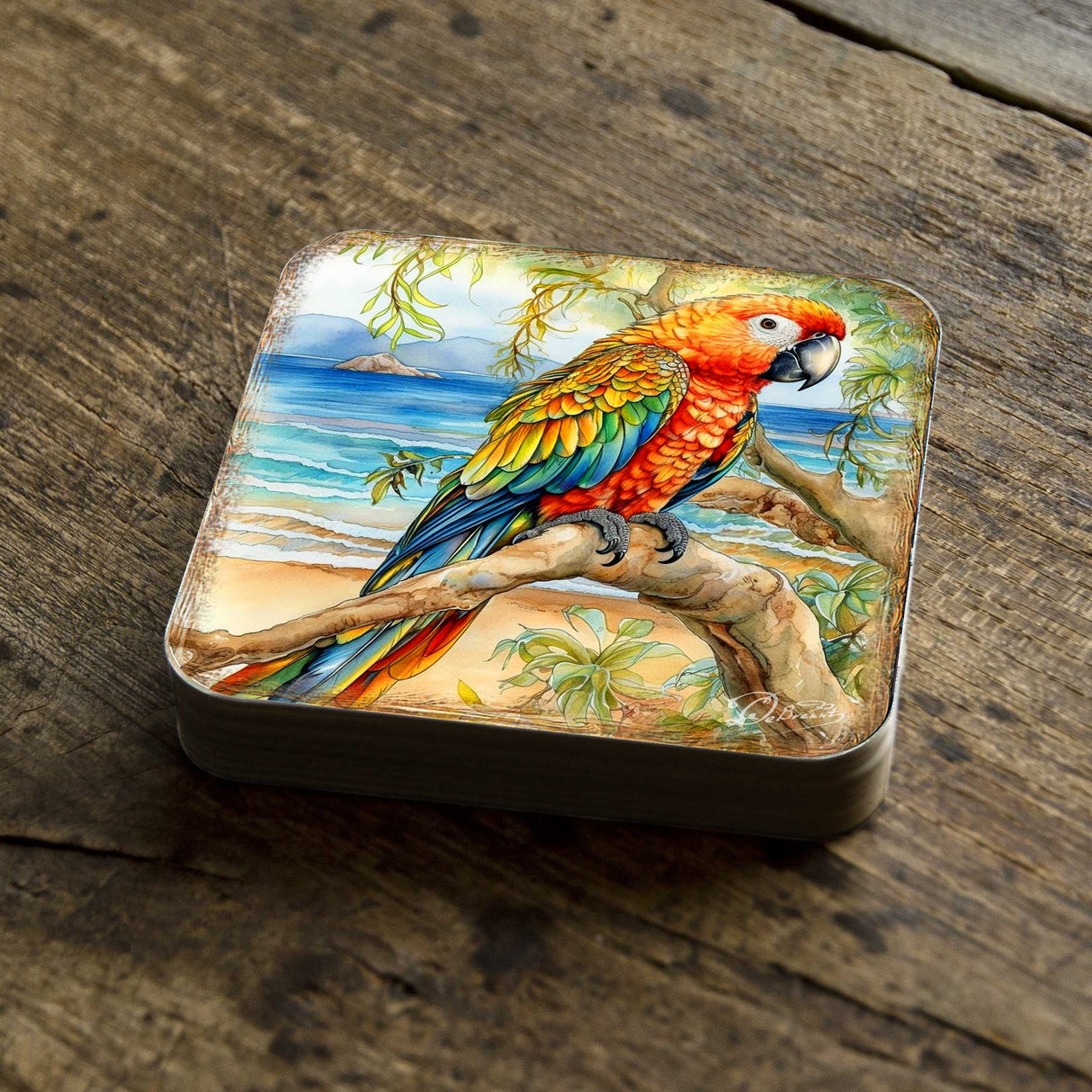 Parrots Wooden Cork Coasters Gift Set of 4 by G. Debrekht - Coastal Holiday Decor  - 8199451C-S4
