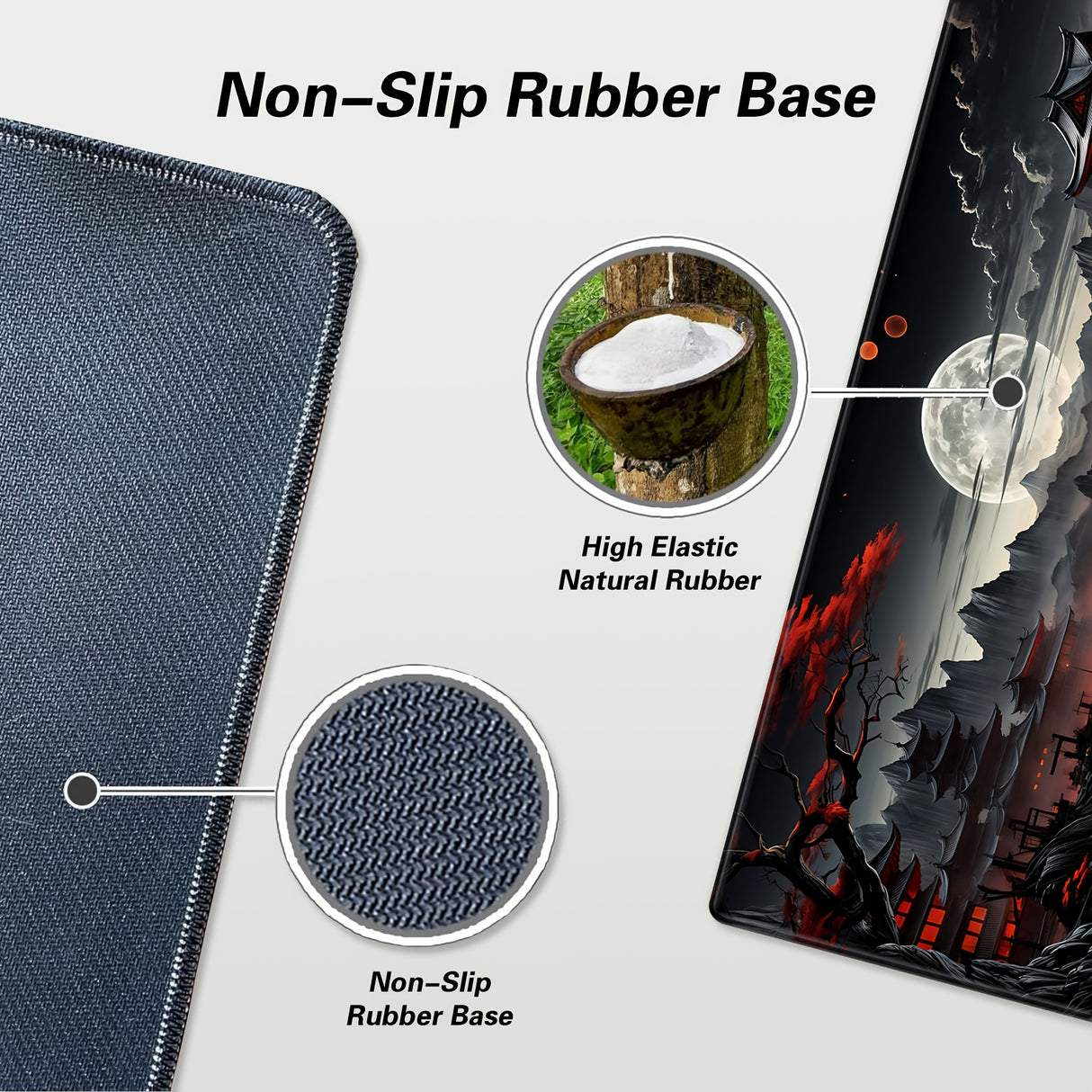 Japanese Style Full Moon River Landscape Desk Mat, Non-Slip Rubber Gaming Mouse Pad, Extended Keyboard Mat for Office and Home Decor, 35.4 x 15.7 Inches
