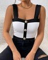 Women's Square Neck Sleeveless Color Blocked Versatile Slim Fit Vest - Lootquake