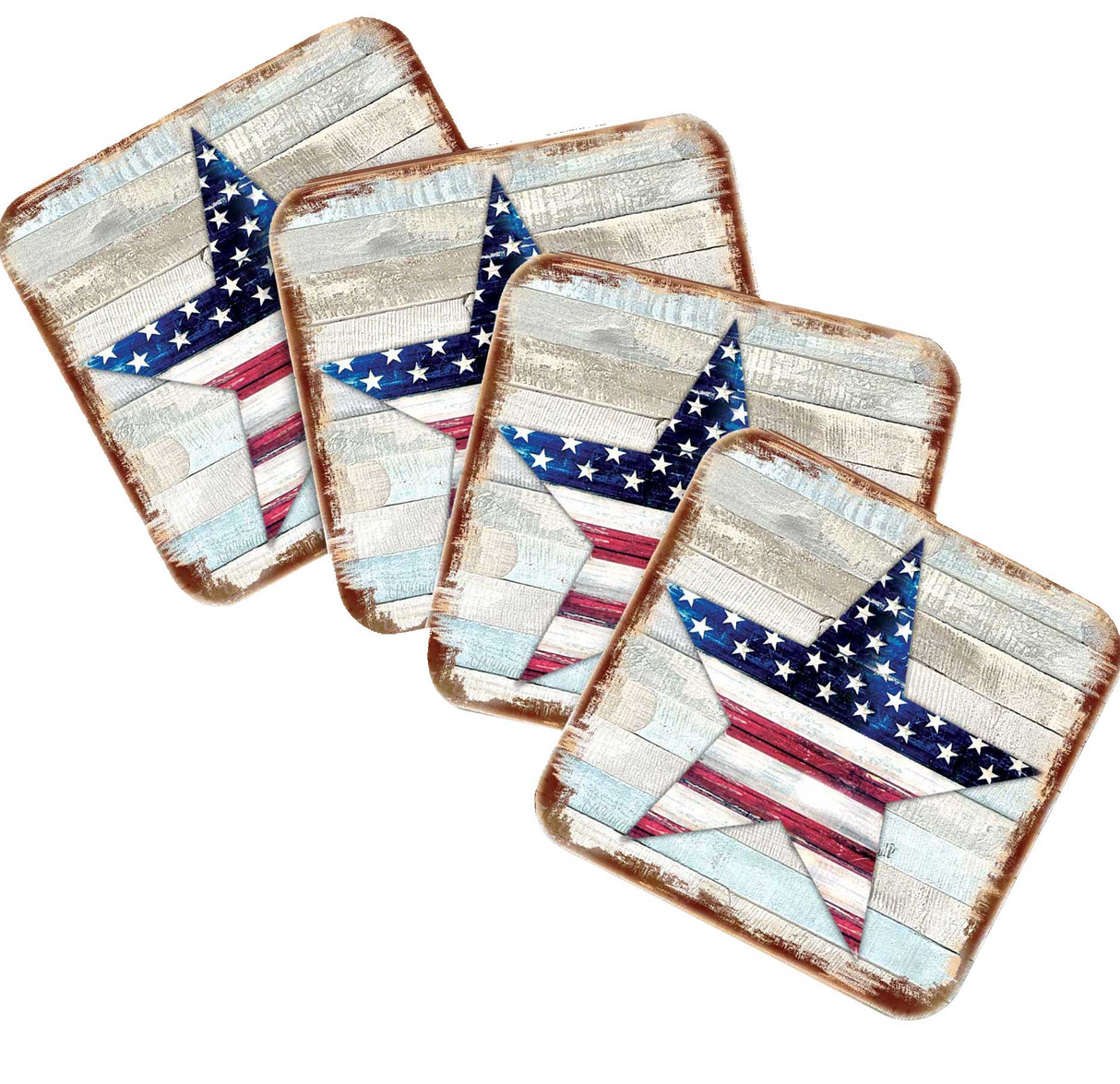 Juego de 4 posavasos de corcho de madera con diseño de estrella americana de Nature Wonders - Decoración patriótica americana - 8198917C-S4