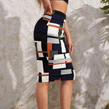 Ladies' Colorful Versatile Irregular Geometric Pattern Slim Fit Hip Hugging Skirt Short Skirt - Lootquake