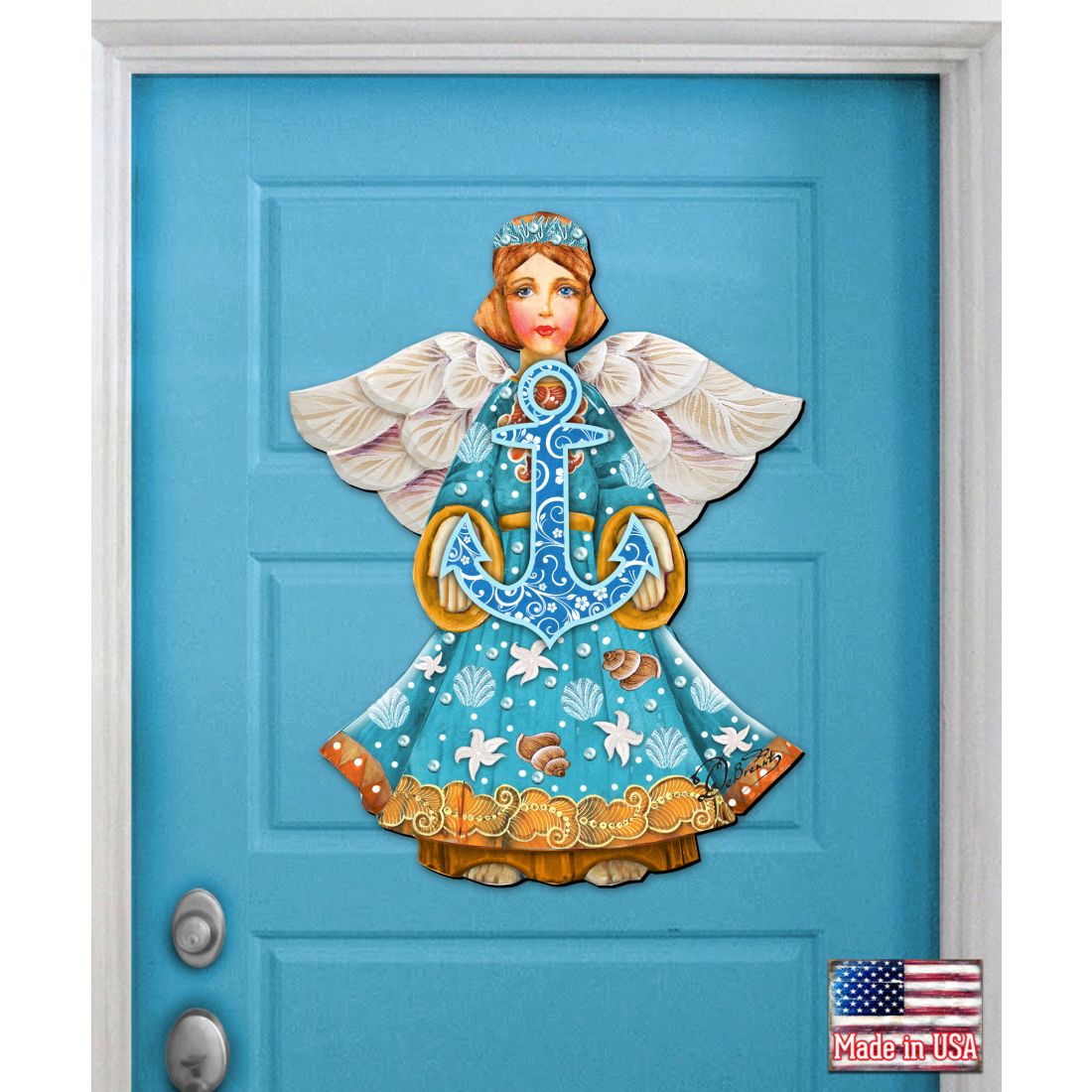 Coastal Angel with Anchor Door Decor by G. DeBrekht - Coastal Holiday Decor - 8152724-2H