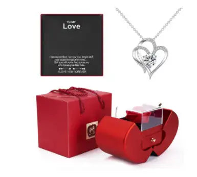 Fashion Jewelry Box Red Apple Christmas Gift Necklace Eternal Rose For Girl Mother's Day Valentine's Day Gifts With Artificial Flower Rose Flower Jewelry Box - Lootquake