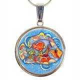 Fishy Family Silver Plated Mother of Pearl Jewelry Pendant Necklace Coastal - 44050