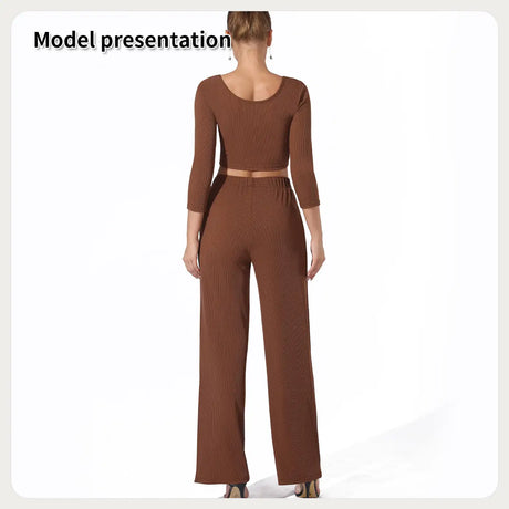 Women's Fashion Simple Solid Color Top Pants Set - Lootquake