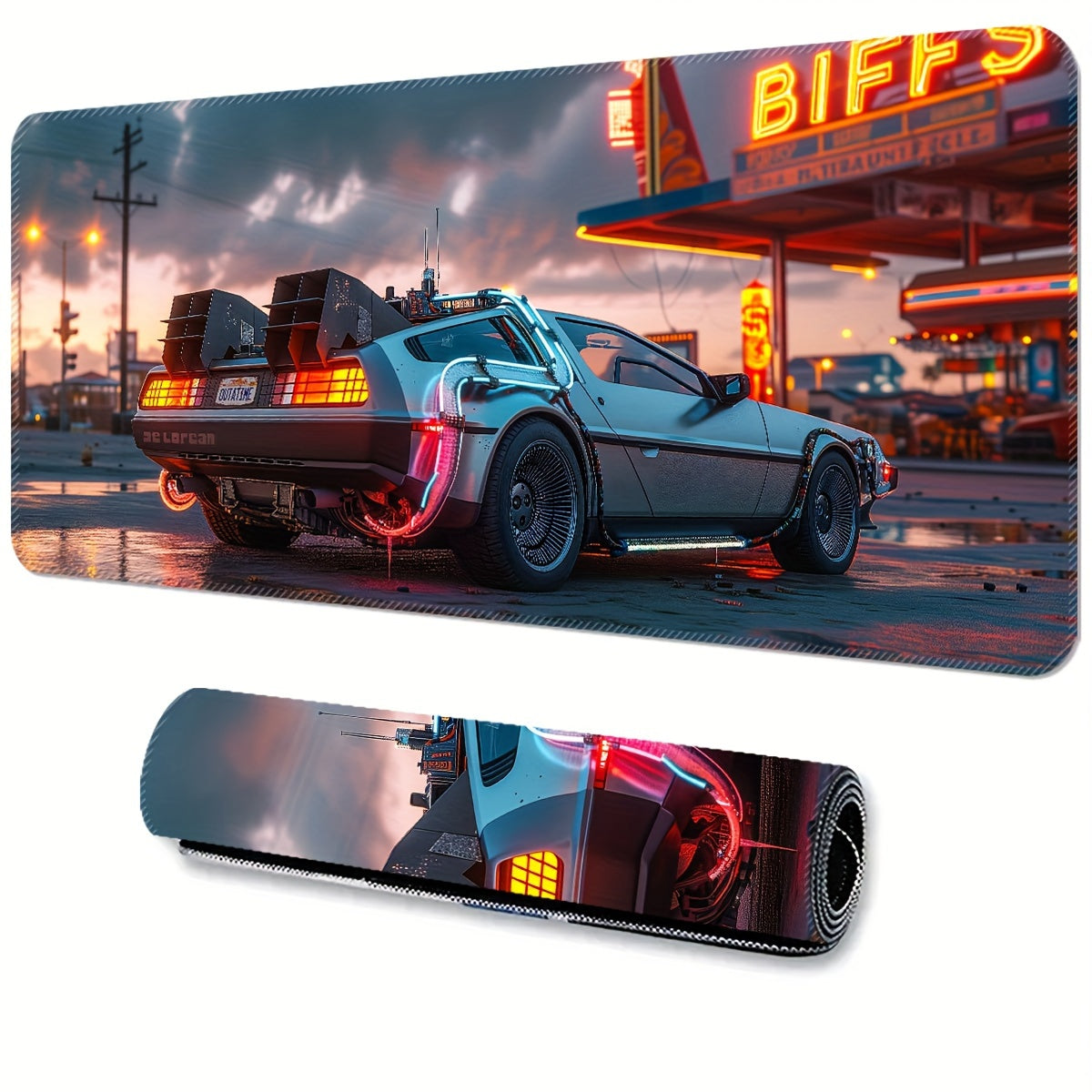 Ultra-Sleek Silvery Sports Car Design Large Gaming Mouse Pad - Extended, Thick, Non-Slip Rubber Desk Mat With Precision Stitched Edges - Washable & Durable