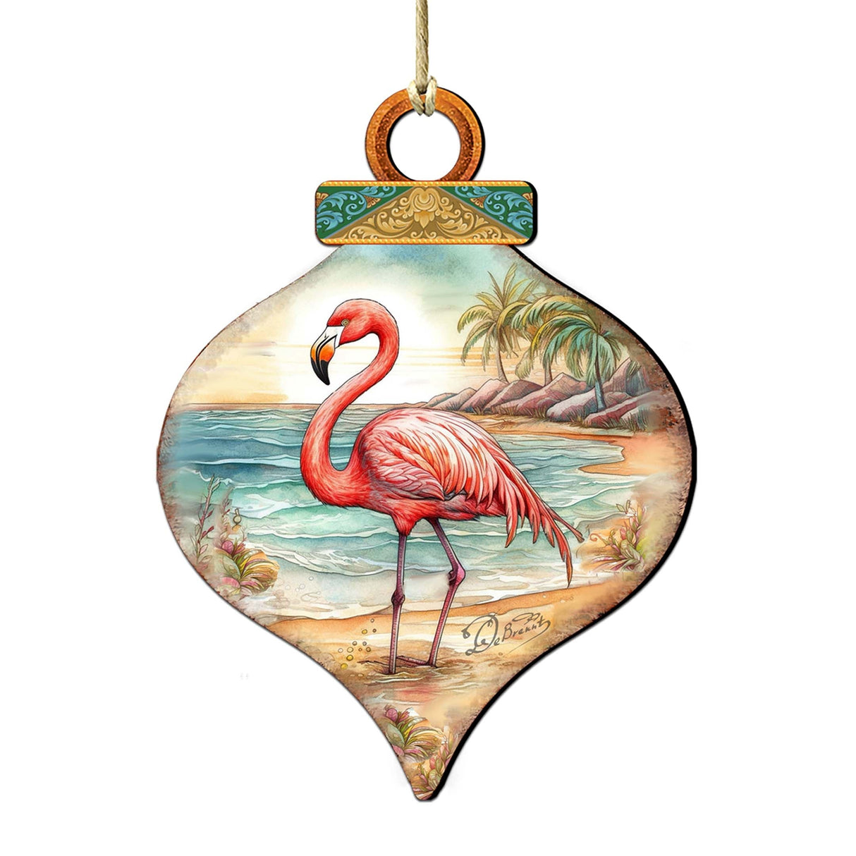 Holiday Coastal Decor - Flamingo Charm Wooden Ornaments by G. Debrekht - Coastal Holiday Decor - 8688173