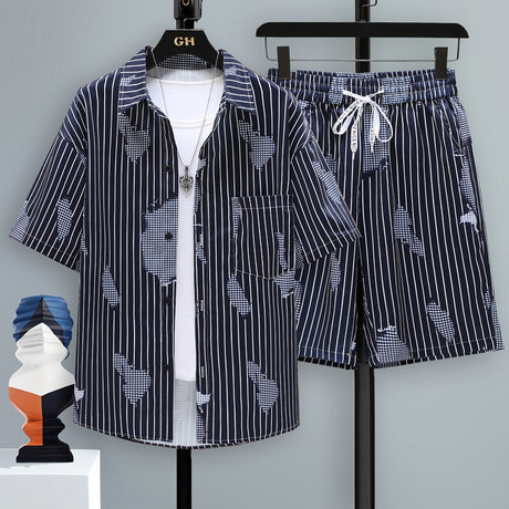 Men's Short-sleeved Suit Youth Student Leisure Sports Cool Shorts Two-piece Set - Lootquake