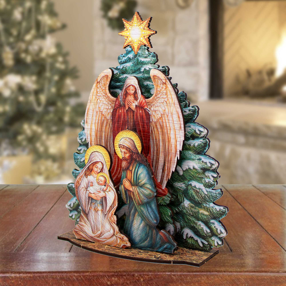 Nativity Scene with Christmas Tree Decorative Village Set by G. Debrekht Nativity Holiday Decor - 852767