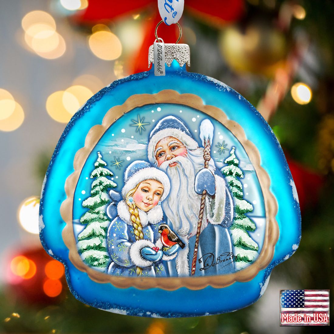 Limited Edition Frosted Story Rainbow Glass Ornament by G. DeBrekht - Christmas Santa Snowman Decor - 756-007