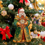 St. Nick's Magic Clock Wooden Ornaments by G. Debrekht - Christmas Santa Snowman Decor - 8691412