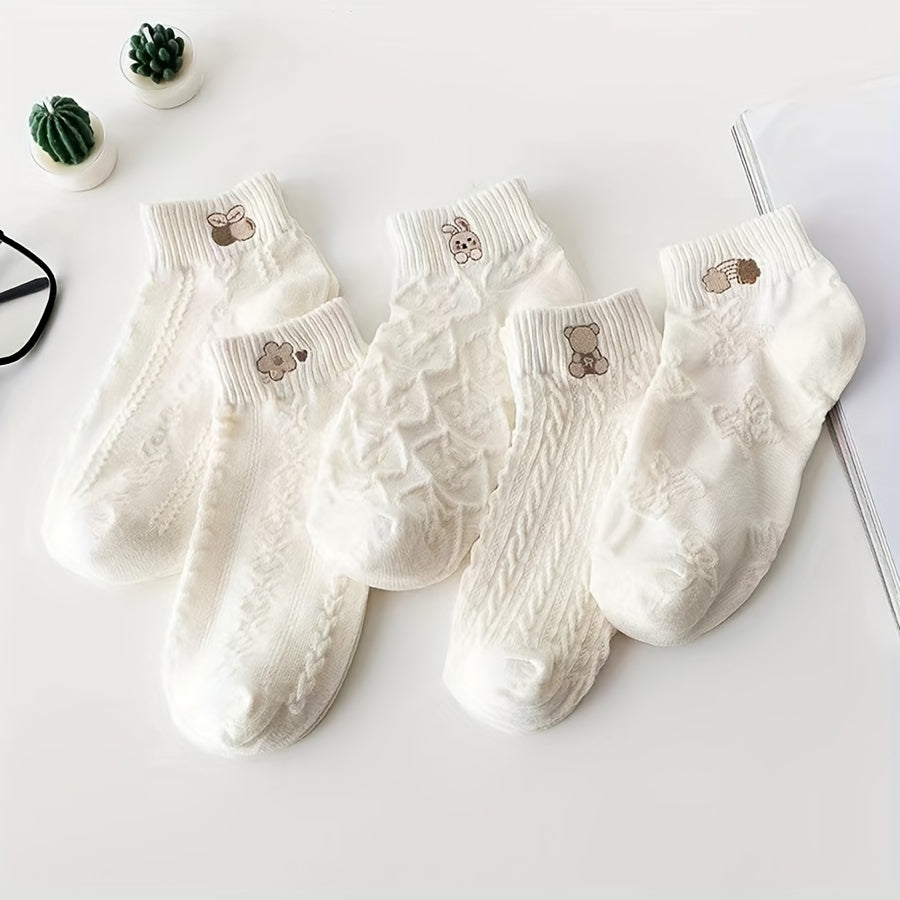 5 pares de calcetines texturizados, ligeros y transpirables, de corte bajo hasta el tobillo, medias y calcetería para mujer