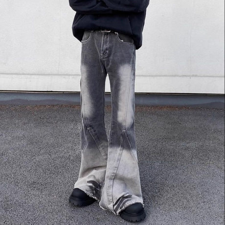 Retro Washed Gradient Fringed Jeans - Lootquake