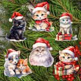 Christmas Cats Decorative Wooden Clip-on Ornaments of 6 by G. Debrekht - Christmas Decor - 8090016C-S6