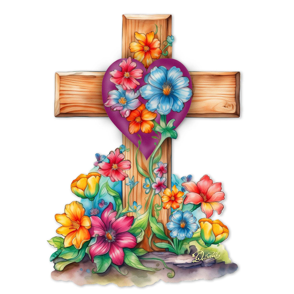 Easter Floral Cross Holiday Door Decor by G. Debrekht - Easter Spring Decor - 8688166H