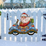 Decoración navideña para puerta con Papá Noel en el coche de G. DeBrekht - Decoración navideña con muñeco de nieve y Papá Noel - 8112045H