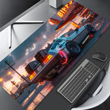 Ultra-Sleek Silvery Sports Car Design Large Gaming Mouse Pad - Extended, Thick, Non-Slip Rubber Desk Mat With Precision Stitched Edges - Washable & Durable