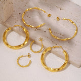 Stainless Steel 18K Real Gold C- Shaped Round Ring Earrings - Lootquake