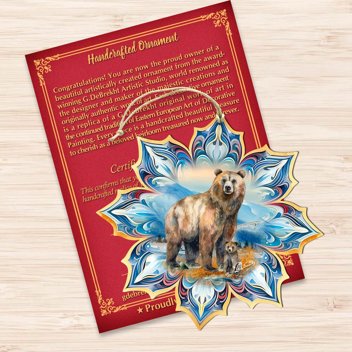 Brown Bear Snowflake Wooden Ornaments by G. Debrekht - Nature Wildlife Decor - 8688409