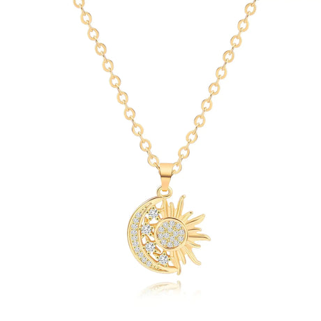 PERNNLA PEARL 18K Gold Cresent Moon Star Sun Pendant Necklaces for Women Dainty Celestial Coin Cute Necklace Layered Chain Necklaces Women Jewelry 18” - Lootquake