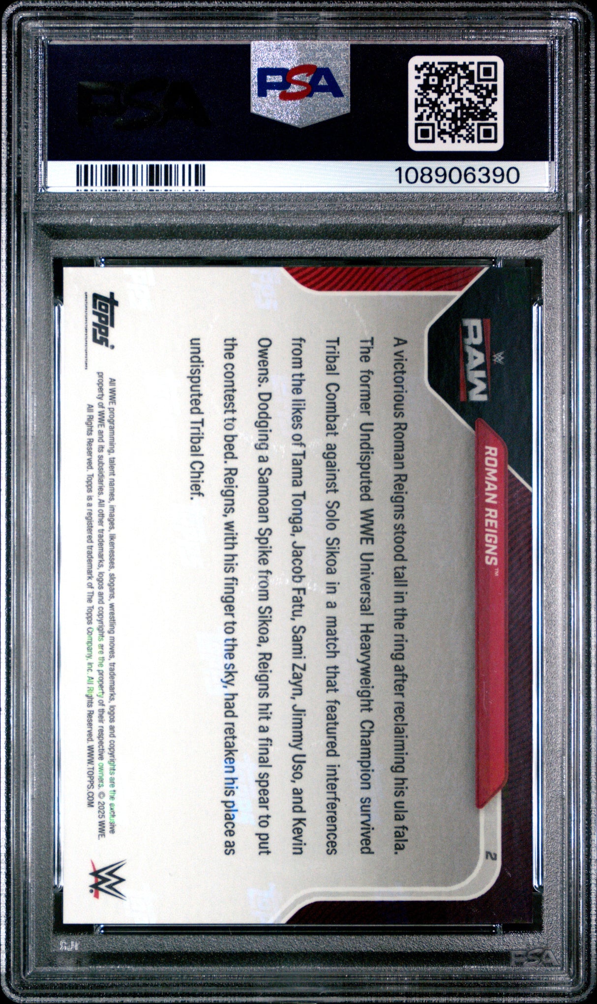 Tarjeta de lucha libre WWE Roman Reigns n.° 2 de Topps Now, clasificada en 2025, PSA 10 Gem Mint
