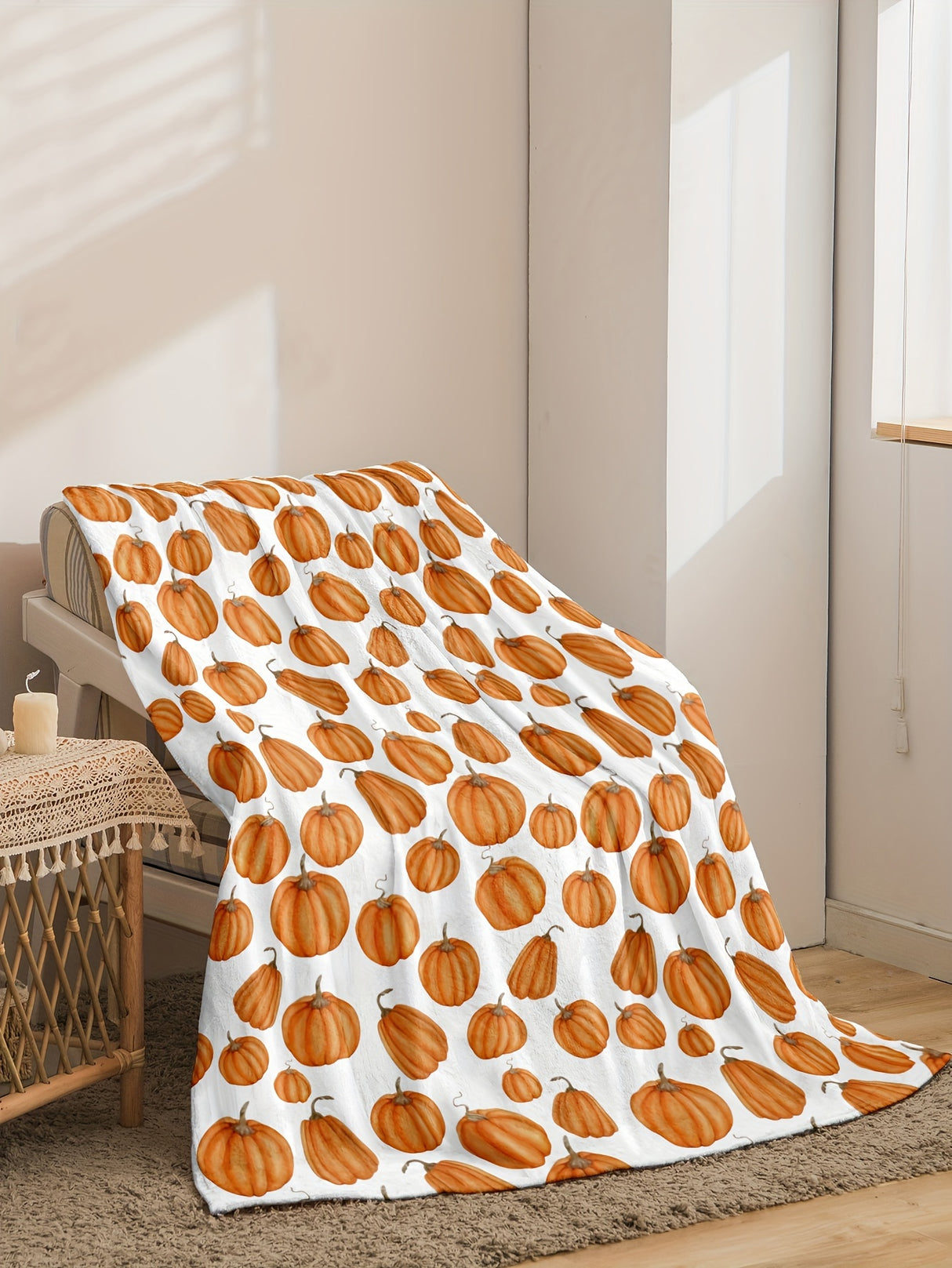 Cozy Pumpkin Print Flannel Throw Blanket - Perfect For Fall, Thanksgiving & Christmas Gifts | Soft, Warm & Reversible | Ideal For Couch, Bed, Office & Travel