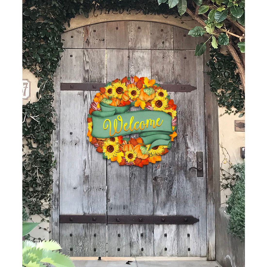 Corona de flores otoñales para puerta de G. DeBrekht - Decoración para Acción de Gracias y Halloween - 8185305-2H