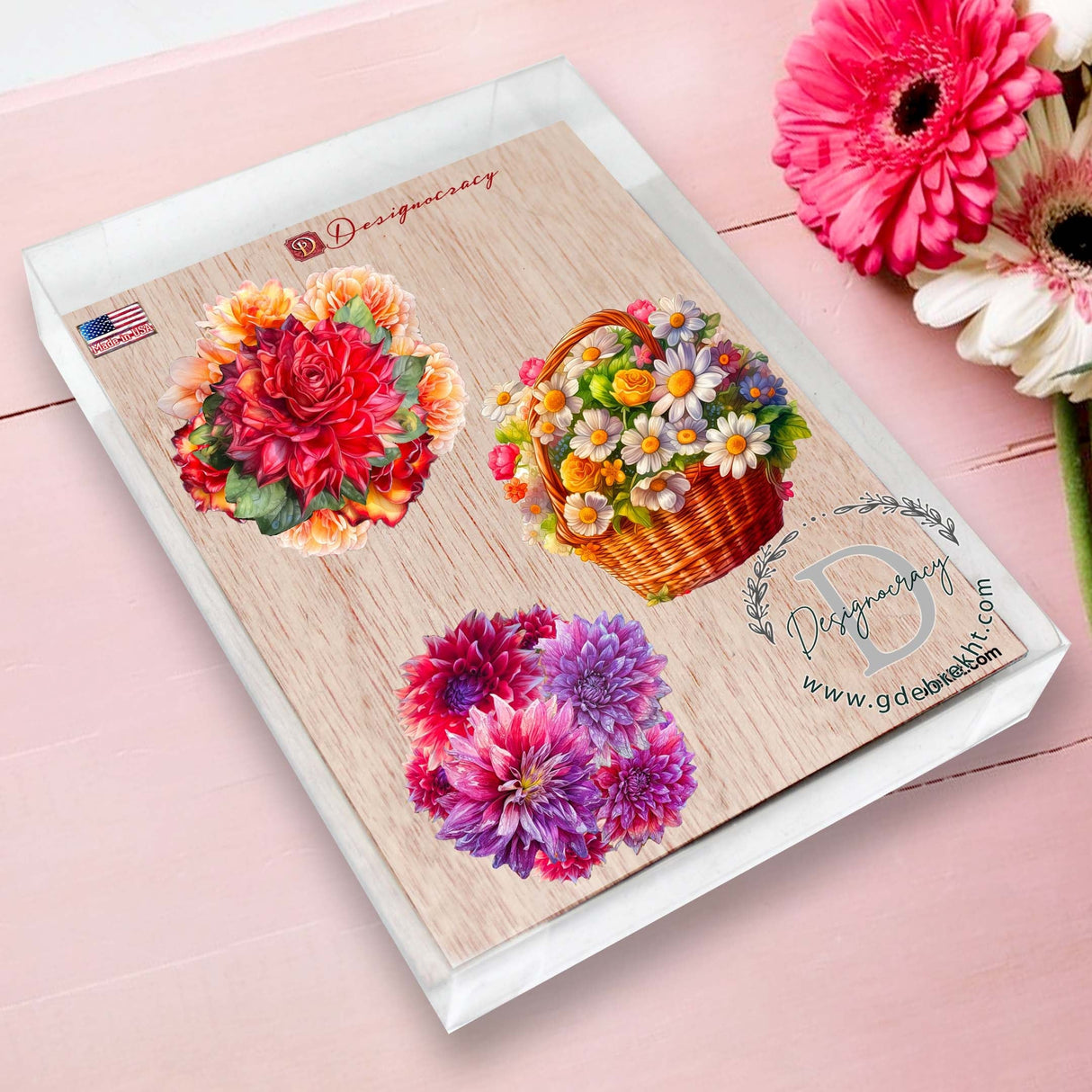 Flower Bouquets Decorative Wooden Ornaments Set of 3 by G. Debrekht - Love Family Decor - 8091076-2-S3