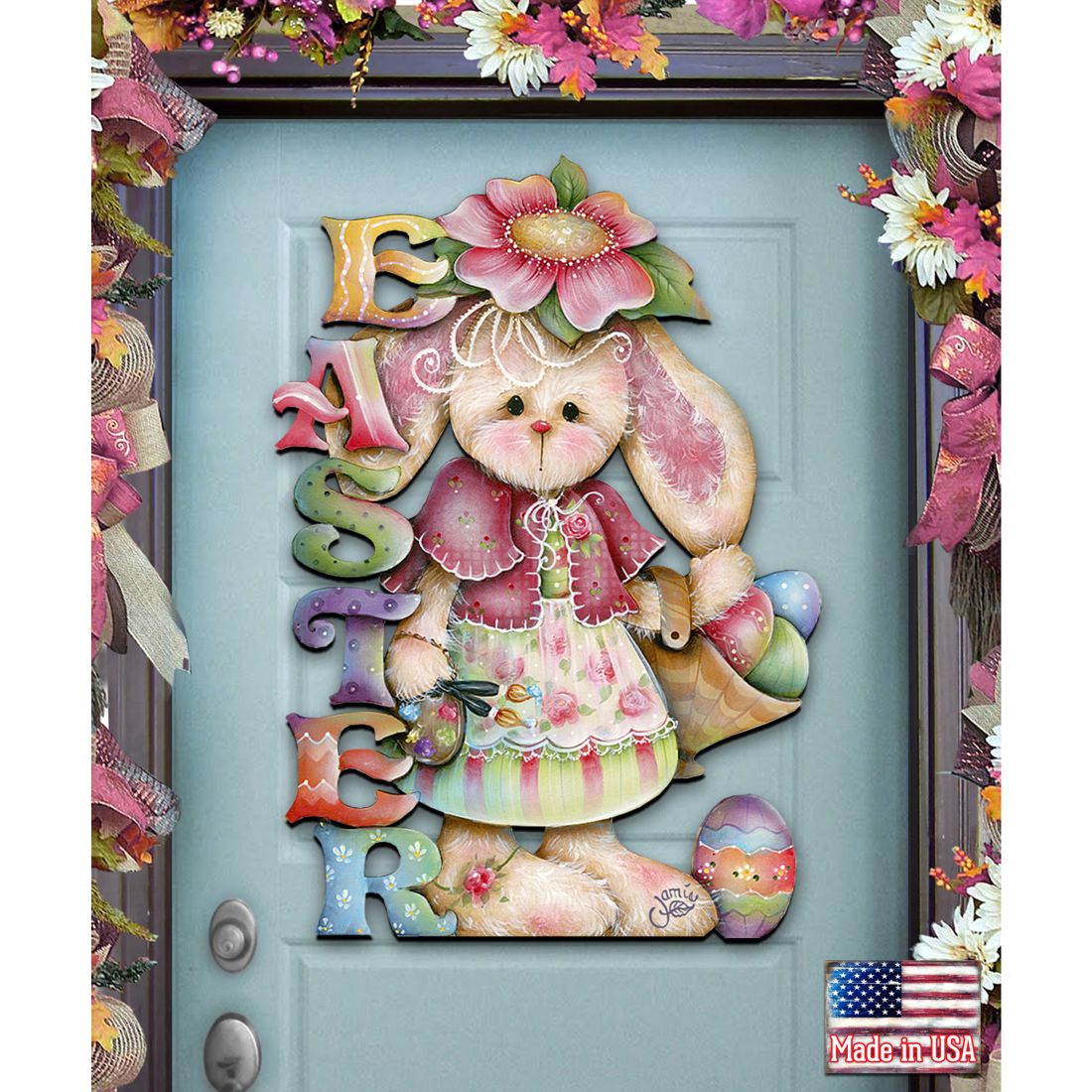 Decoración de puerta de Pascua con conejito de Pascua de Jamie Mills-Price - Decoración de primavera de Pascua - 8457605H