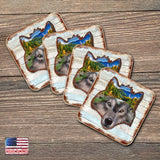 Juego de 4 posavasos de corcho de madera con cara de lobo de Nature Wonders - Decoración de vida silvestre - 8198227-4-9C-S4