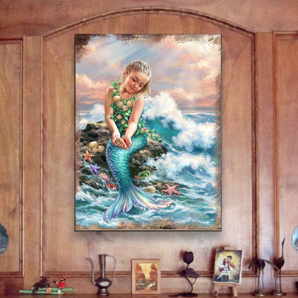Arte mural costero de madera Princesa del Mar de D. Gelsinger - Decoración costera navideña - 95652B-1611