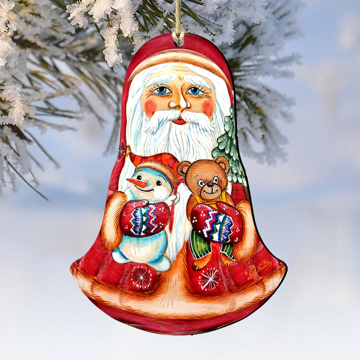 Adornos de madera de muñeco de nieve de Papá Noel de G. DeBrekht - Decoración navideña de Papá Noel - 8115012