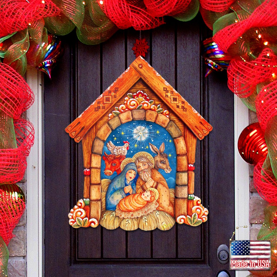 Village Nativity Door Decor by G. DeBrekht - Nativity Holiday Decor - 8152630H