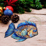 Coastal Decorations - Sapphire Sea Fish Wooden Ornaments by G. Debrekht Coastal Holiday Decor - 8688307