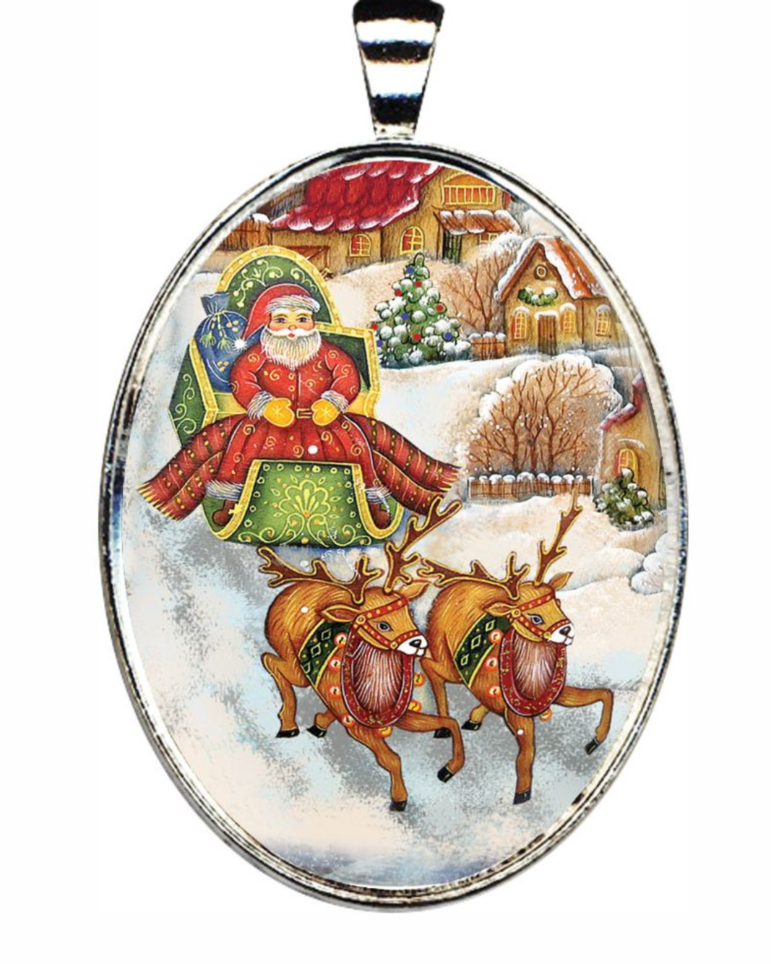 Santa Arrival Silver Plated Medal Pendant Necklace - 44155O