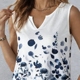 Ladies' Fashionable Sleeveless Vest With Printed Plant Vacation Style Seaside Vest - Lootquake