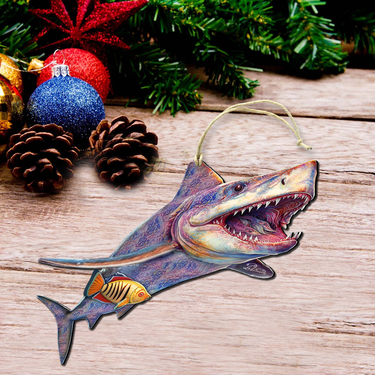 Coastal Christmas Decor - Shark Wooden Ornaments by G.Debrekht Coastal Holiday Decor - 8688201