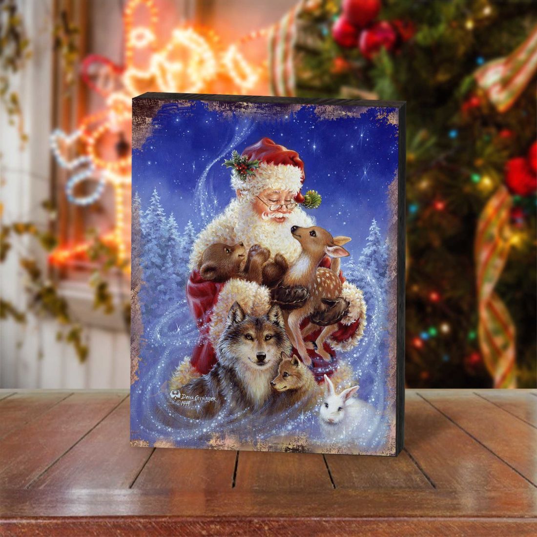 Santa Little Friends Art Wooden Wall Art by D. Gelsinger - Christmas Santa Snowman Decor - 95602B-9914