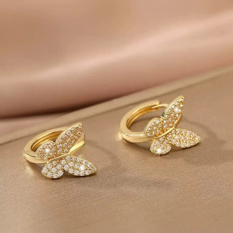 Fashion Copper Inlaid Zirconium Butterfly Ear Ring Niche - Lootquake