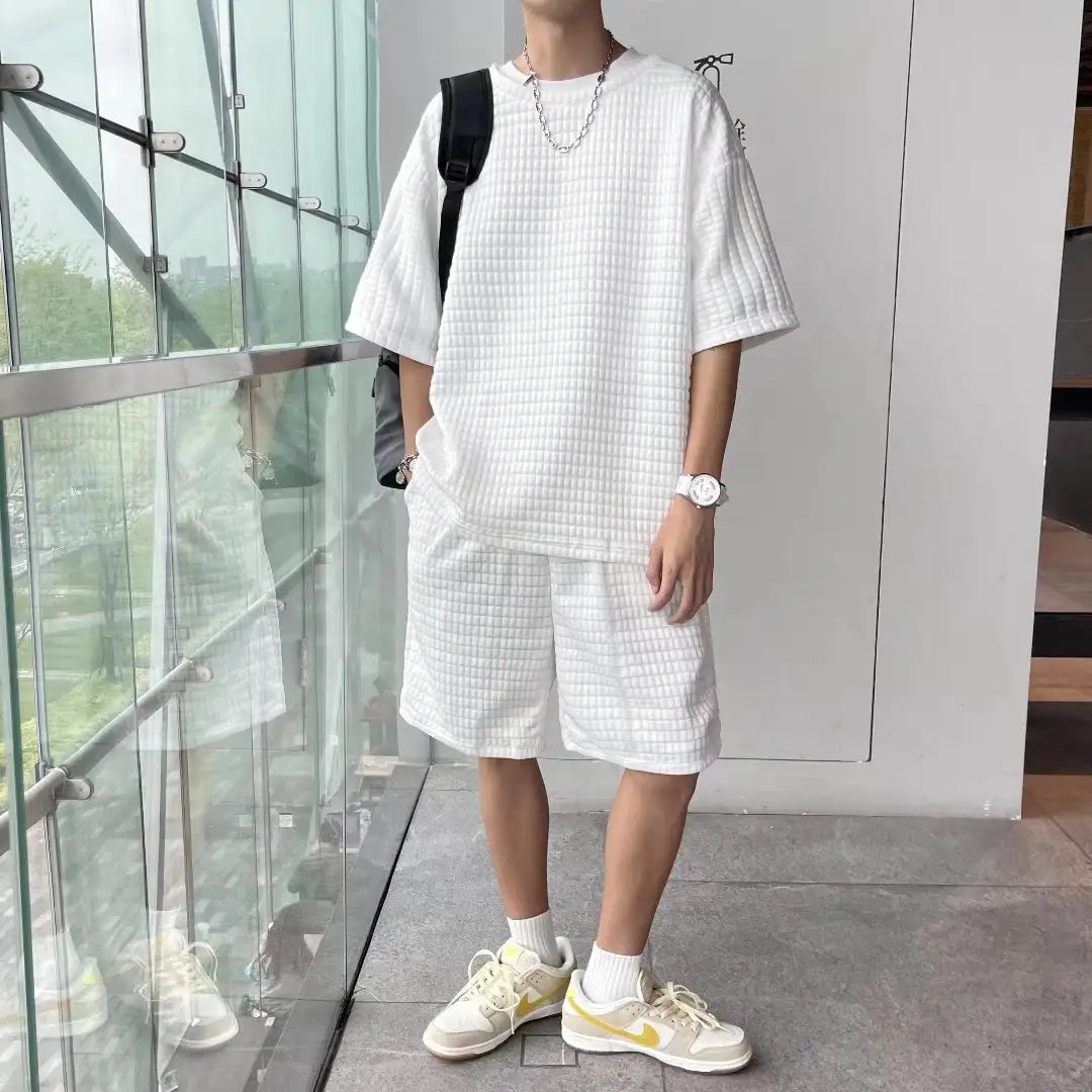 Loose Short Sleeve T-shirt Shorts Trendy Handsome Casual Two-piece Suit - Lootquake
